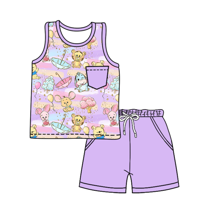 Custom moq 5 mix size milk silk baby girl boy clothes cartoon short sleeve shorts sets 2 and dresses and top