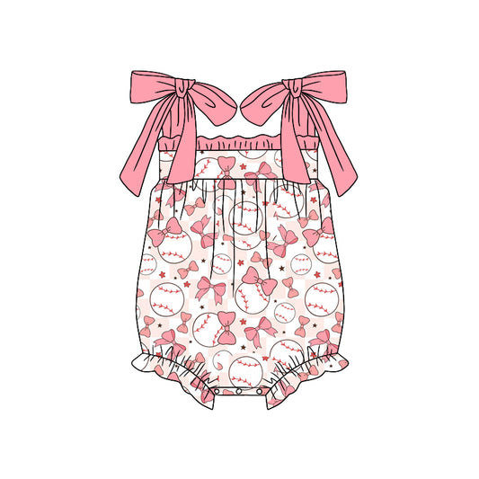 4.27custom moq 5 eta 4-5weeks baseball and bow tie prints pink suspender baby romper