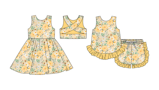 25.11.25 custom each style moq 5 eta 6-8week Sibling Sister floral baby short sleeve shorts sets and dress match design