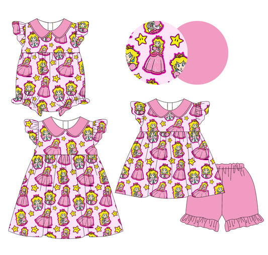 1.9 custom each style moq 5eta 4-6week Sibling Sister disney princess baby girl short sleeve shorts sets and dress and rompers match family design