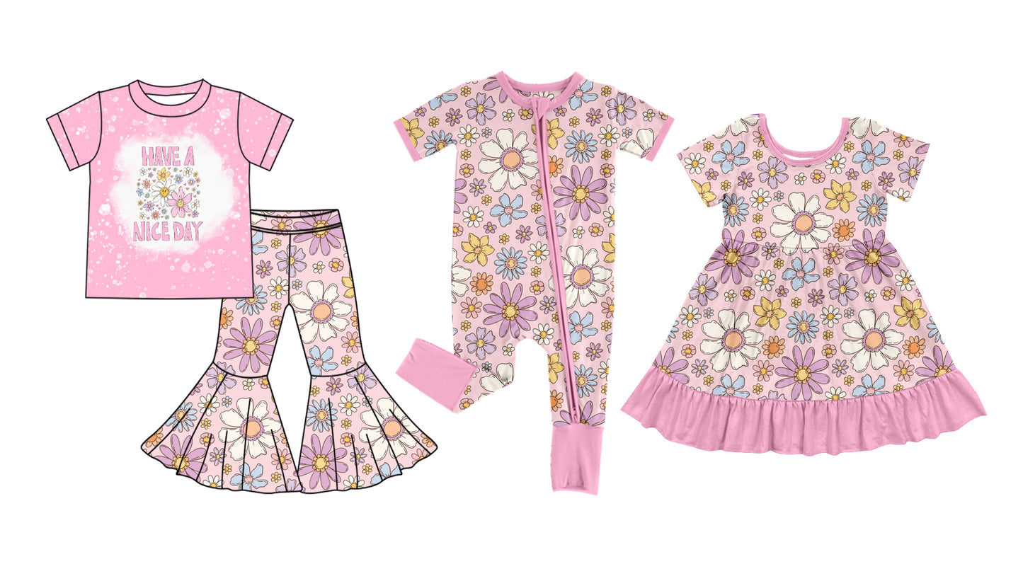 1.4 custom each style moq 5eta 4-6week Sibling Sister floral baby girl sets and dress and rompers match family design