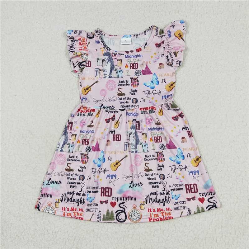 RTS SALES NO MOQ G2-17，，English Music Festival Pink Flying Sleeve Dress 英语音乐节粉色飞袖裙