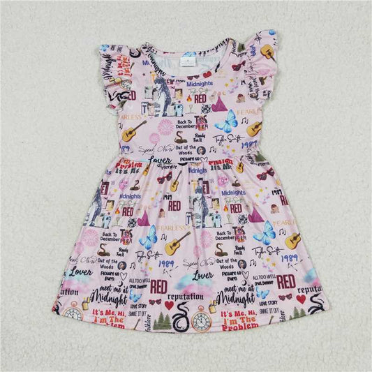 RTS SALES NO MOQ G2-17，，English Music Festival Pink Flying Sleeve Dress 英语音乐节粉色飞袖裙