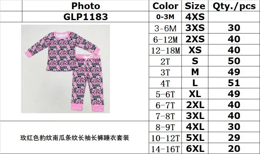 rts no moq GLP1183 rose red leopard print pumpkin stripe long sleeve trousers pajamas set