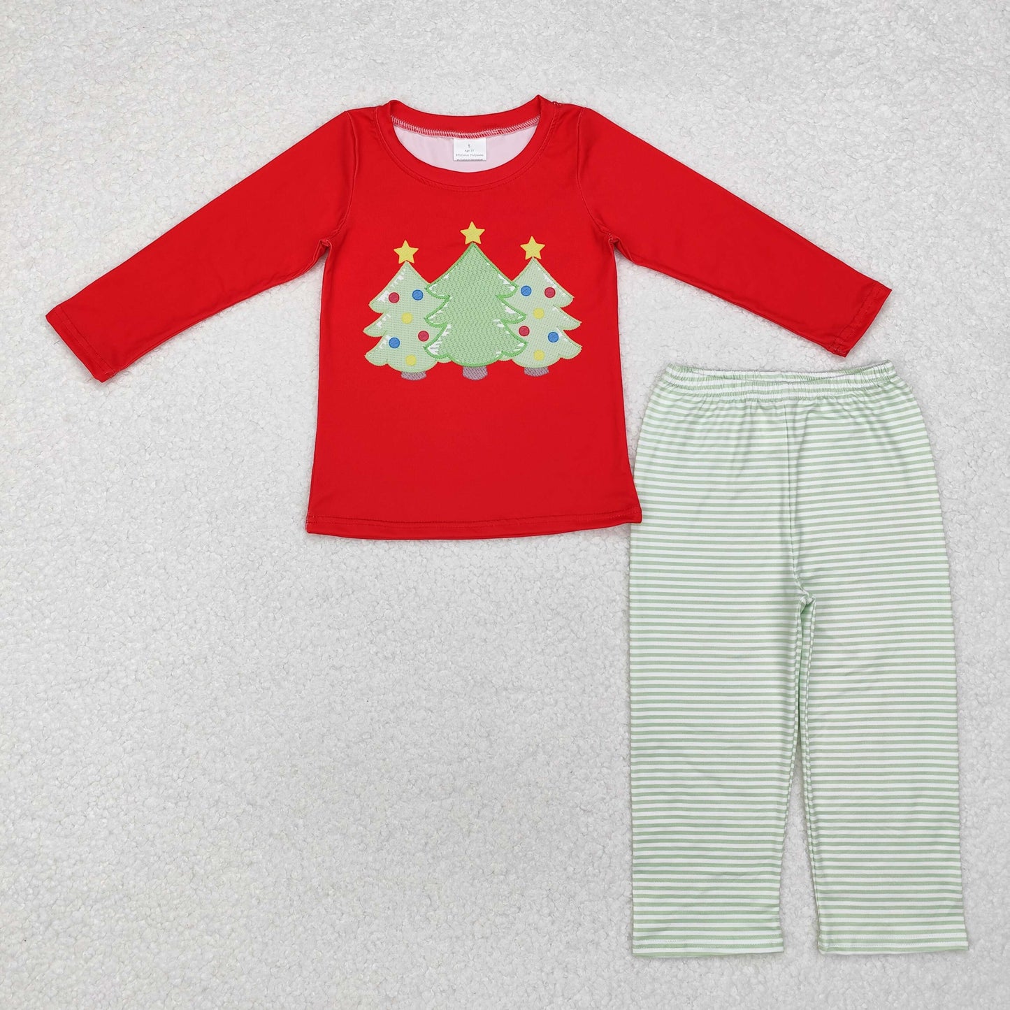RTS NO MOQ ETA 5/7days Arrived BLP0773 Christmas tree pattern red long-sleeved top green striped trousers set
