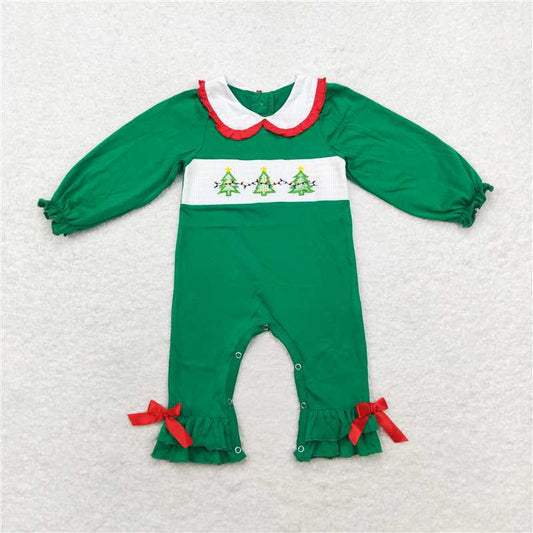 RTS NO MOQ（In Stock) LR1119 smocked embroidered Christmas long sleeve jumpsuit