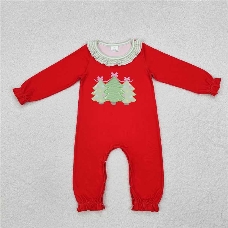 RTS NO MOQ Sibling Baby girl boys Christmas trees red long-sleeved trousers suit & romper