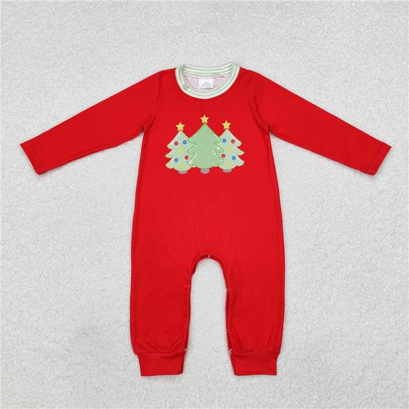 RTS NO MOQ Sibling Baby girl boys Christmas trees red long-sleeved trousers suit & romper