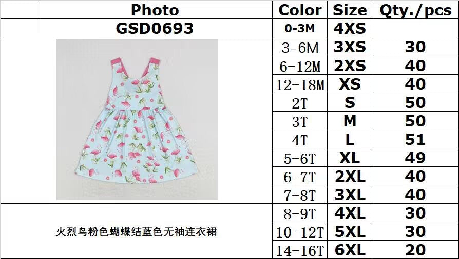 RTS no moq GSD0693 Flamingo Pink Bow Blue Sleeveless Dress