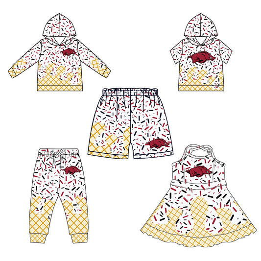 Custom summer teams baby girls clothes team white hooded long sleeve tops and short sleeve top and dress and pants and shorts-25.5.27