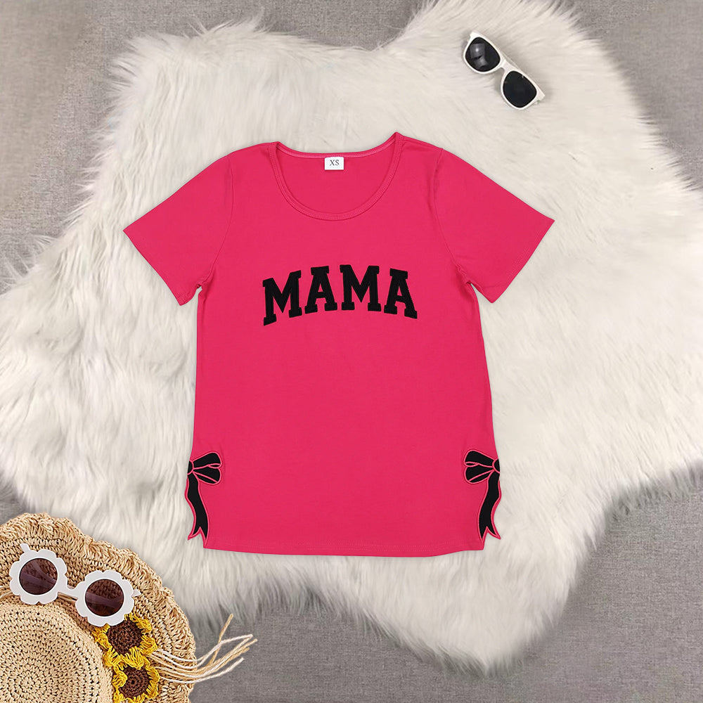 RTS NO MOQ Adult Girls embroidery mama mini Short Sleeve top& kids top