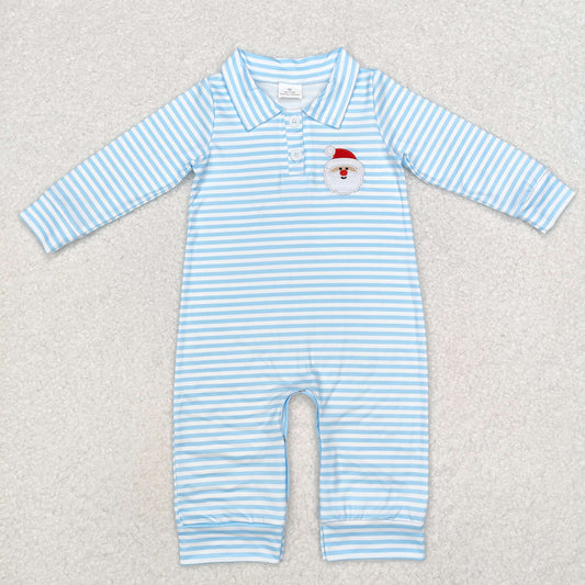 RTS NO MOQ ETA 5/7days LR1475 Embroidered Santa Claus blue striped long-sleeved jumpsuit