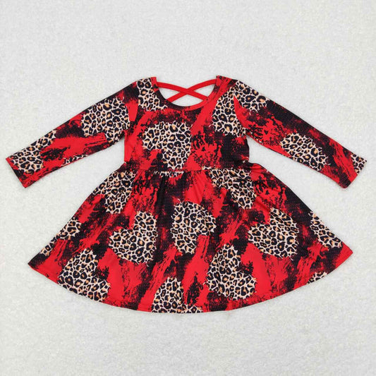 GLD0490 Leopard print heart red long sleeve dress