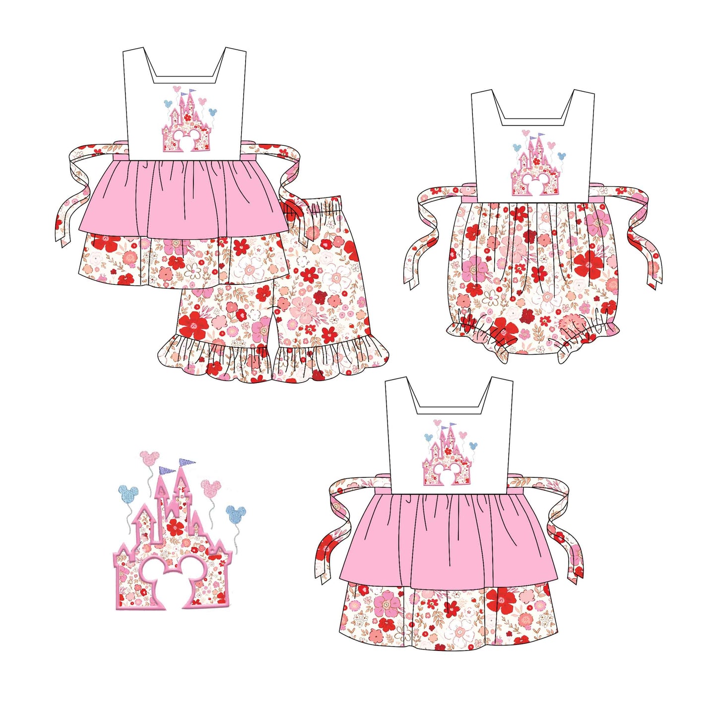 1.21 custom each style moq 5eta 4-6week Sibling Sisters floral baby girl short sleeve shorts sets and dress and rompers match family design