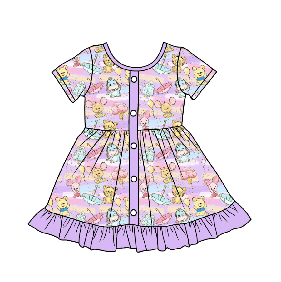 Custom moq 5 mix size milk silk baby girl boy clothes cartoon short sleeve shorts sets 2 and dresses and top