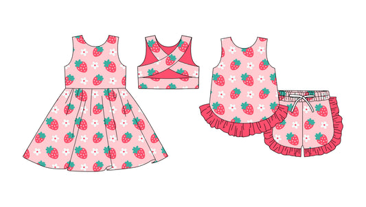 25.11.25 custom each style moq 5 eta 6-8week Sibling Sister strawberry floral baby short sleeve shorts sets and dress match design