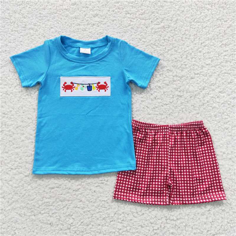 Baby Girls boys seafood Crab print blue boys and girls set Family siblings set