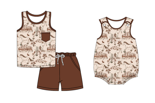 2.14 custom each style moq 5eta 4-6week Sibling Sister catcus baby boy short sleeve shorts sets and romper match design