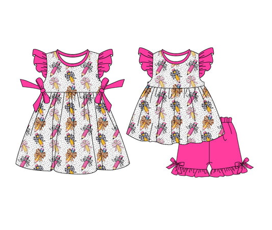 1.6 custom each style moq 5eta 4-6week Sibling Sister back to school baby girl short sleeve shorts sets and dresses match design