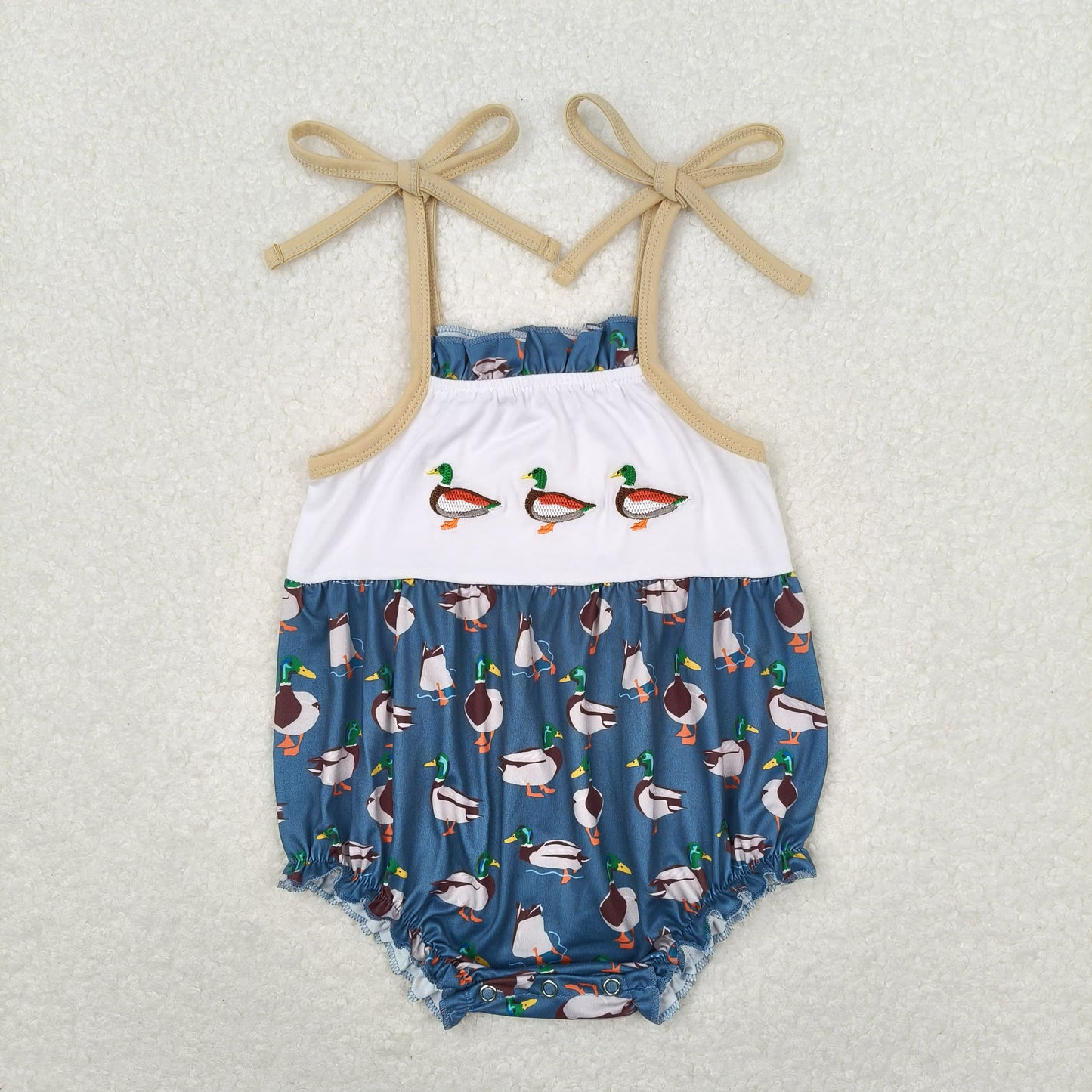 RTS NO MOQ（In Stock) Embroidered Duck Blue Camisole Bodysuit
