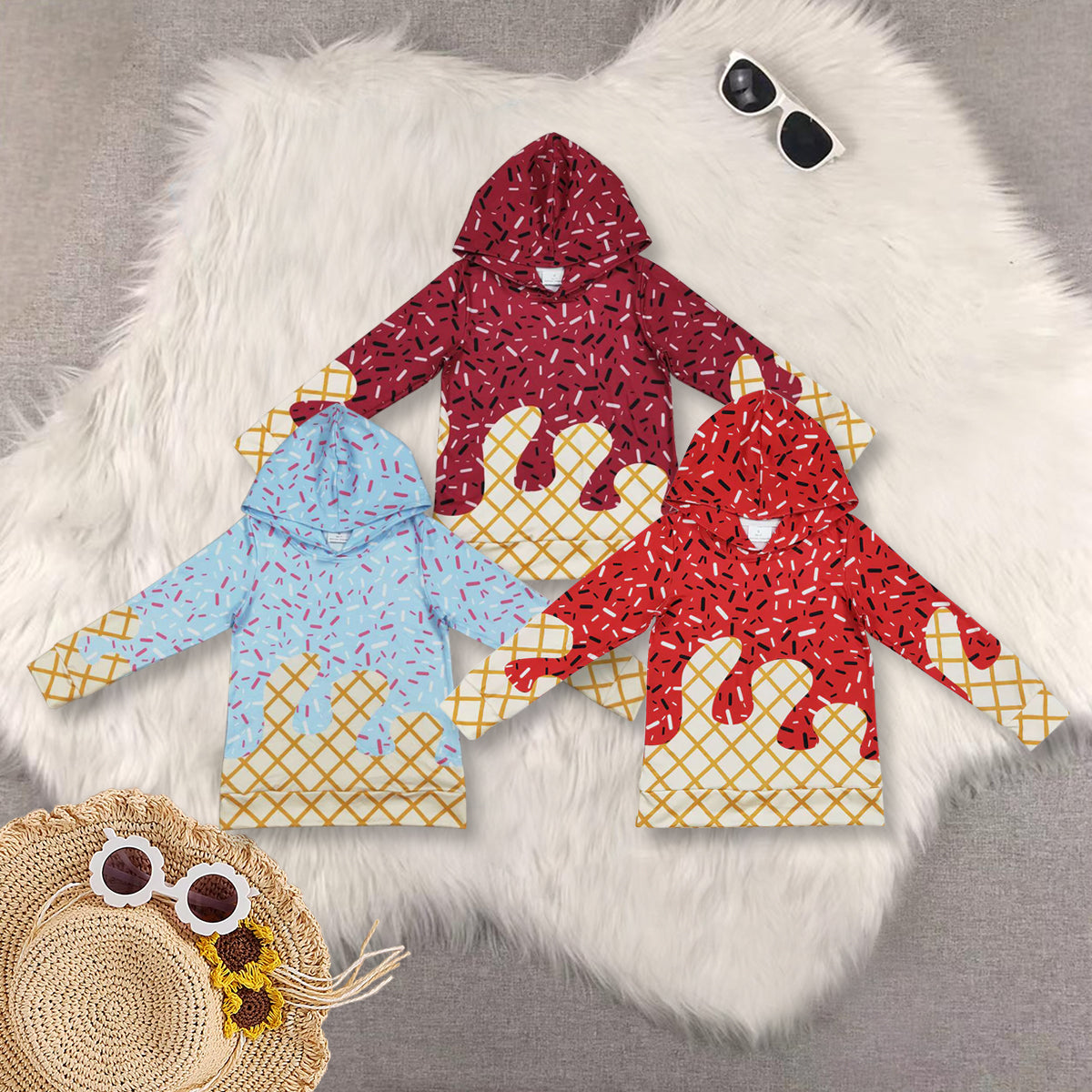RTS Sibling baby boy clothes team ice cream hooded long Sleeve tops