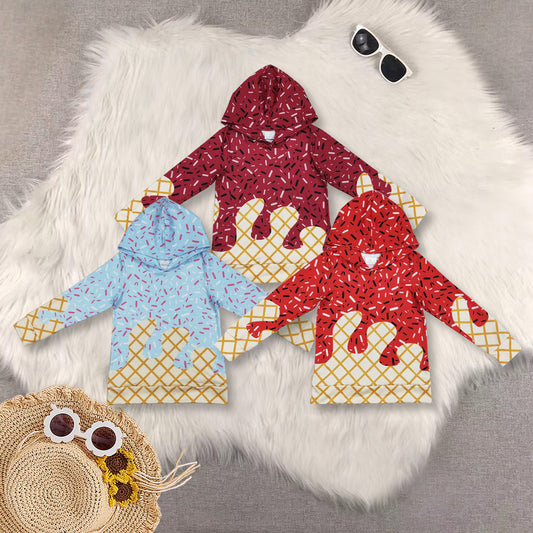 RTS Sibling baby boy clothes team ice cream hooded long Sleeve tops