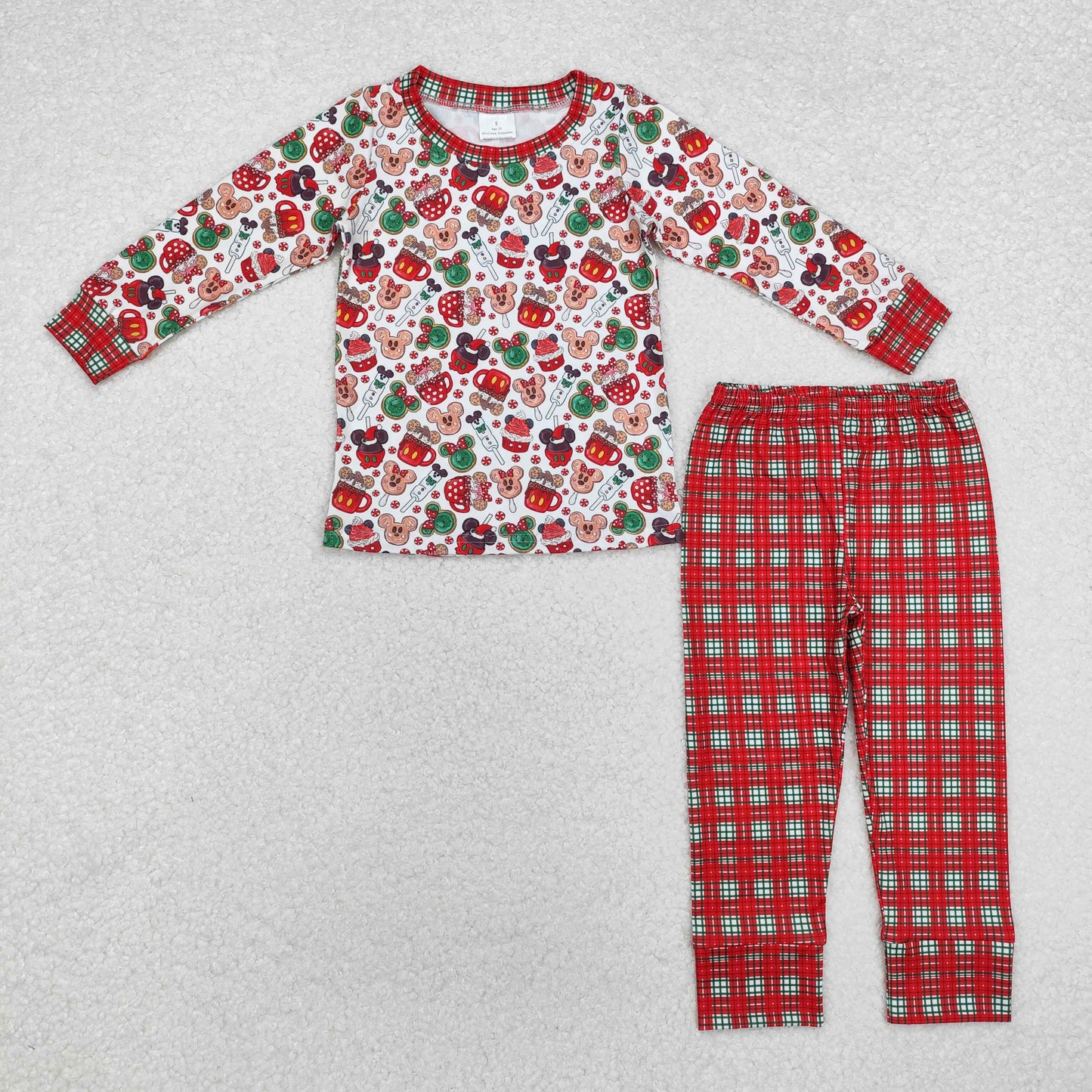 RTS NO MOQ ETA 5/7days Arrived BLP0695 Christmas Mickey cup white long-sleeved plaid trousers suit