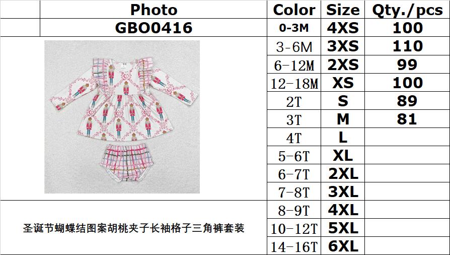 RTS NO MOQ ETA 5/7days Arrived GBO0416 Christmas bow pattern nutcracker long sleeve plaid briefs set