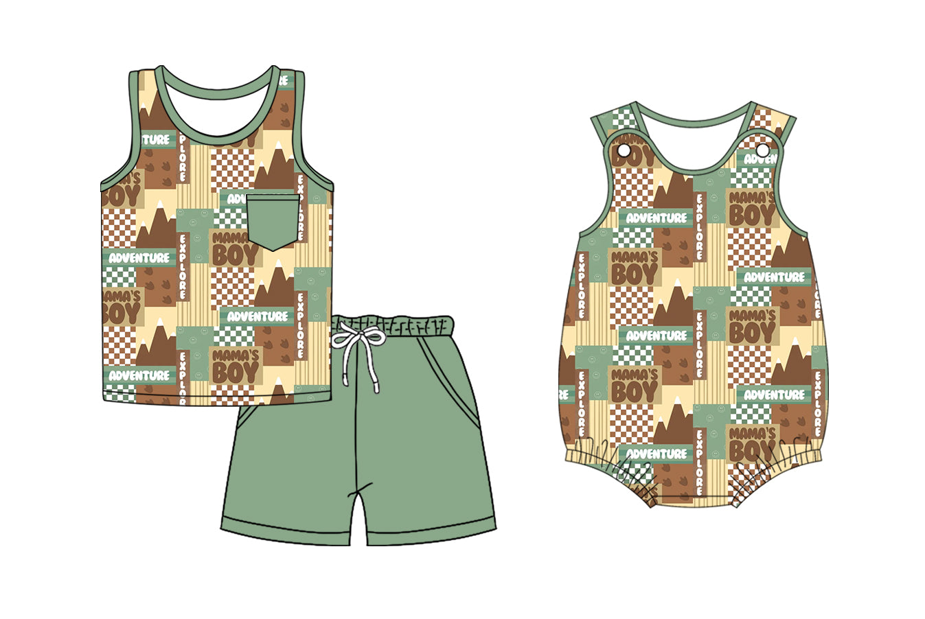 2.14 custom each style moq 5eta 4-6week Sibling Sister MAMA BOY baby boy short sleeve shorts sets and romper match design