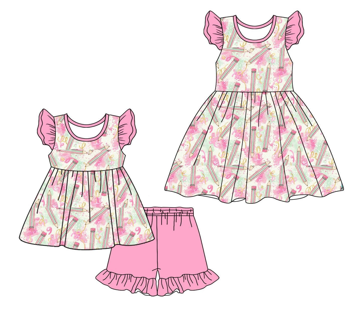 3.15 custom each style moq 5eta 4-6week Sibling Sister baby girl short sleeve shorts sets and dresses match design
