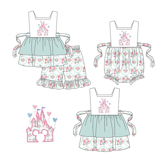 1.21 custom each style moq 5eta 4-6week Sibling Sisters floral baby girl short sleeve shorts sets and dress and rompers match family design