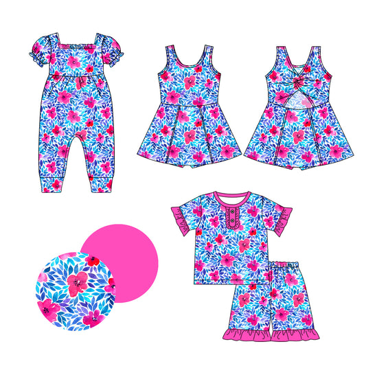 1.3 custom each style moq 5eta 4-6week Sibling Sister floral baby girl short sleeve shorts sets and dresses and romper match design