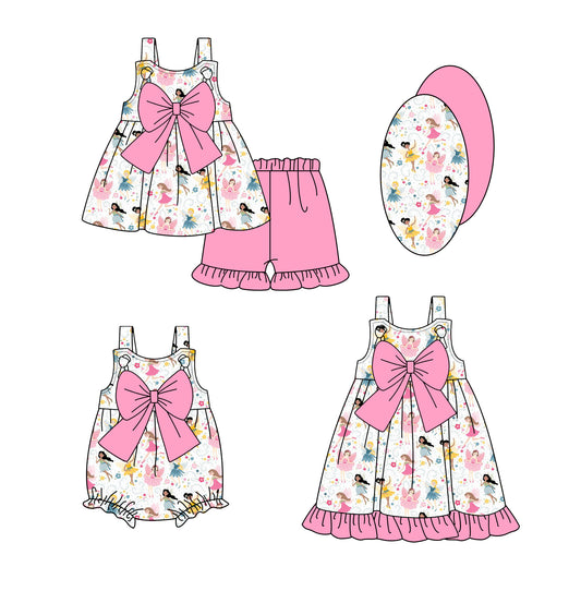 1.4 custom each style moq 5eta 4-6week Sibling Sistes disney princess baby girl short sleeve shorts sets and dress and rompers match family design