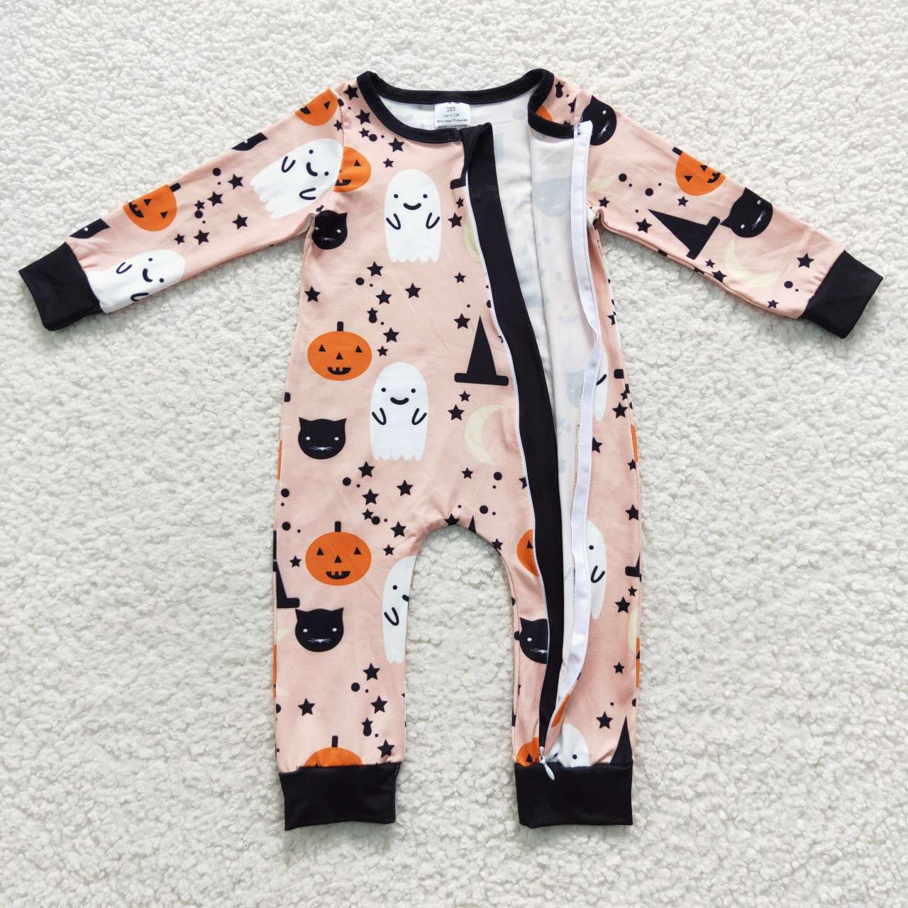 LR0474 Spooky Pumpkin Star Moon Zip Long Sleeve Bodysuit