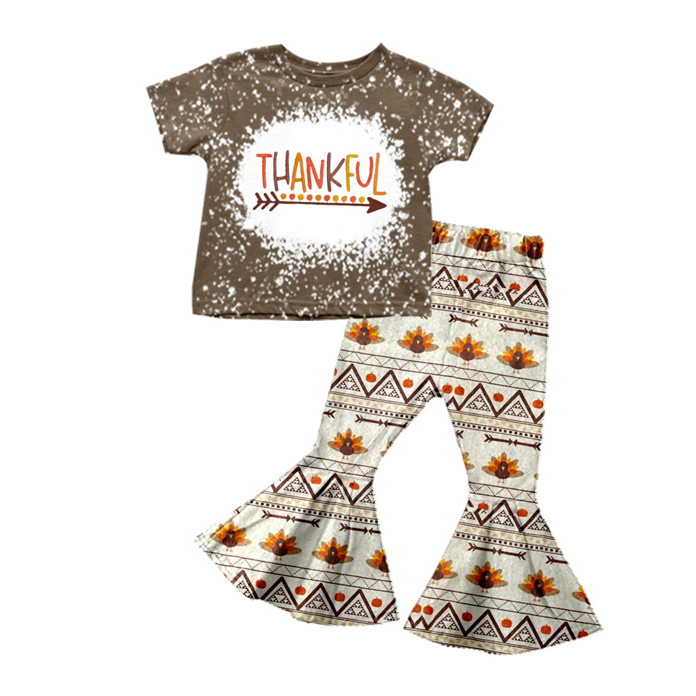 5.13custom each style moq 5eta 4-5week Sibling Sister THANKFUL prints beige-blown girls and boys outfits and baby romper match family design