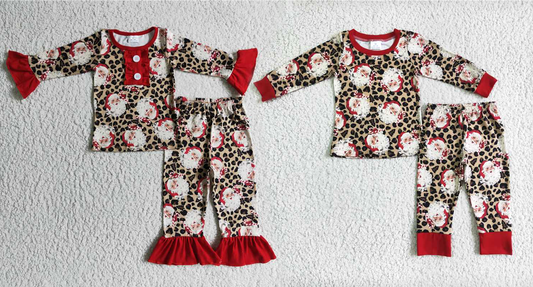 Baby Girls boys Christmas style Santa print leopard print red Family siblings set