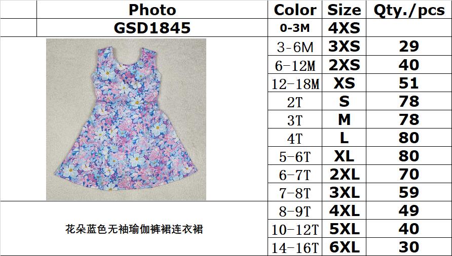 RTS NO MOQ ETA 5/7days Arrived GSD1845 Flower blue sleeveless yoga pants skirt dress