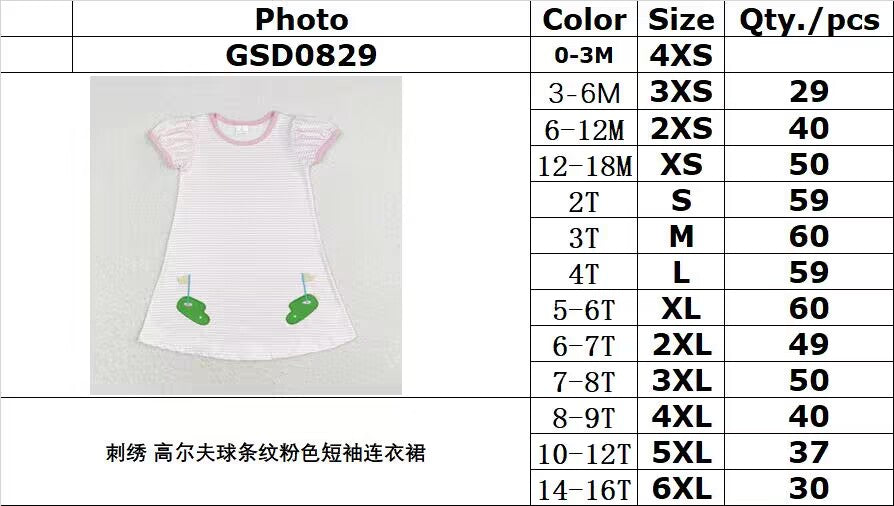 RTS no moq GSD0829 Embroidered golf stripe pink short-sleeved dress