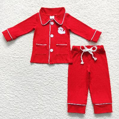 RTS NO MOQ Sibling baby girl boy clothes Embroidered Christmas tree pattern red plaid long-sleeved suitS