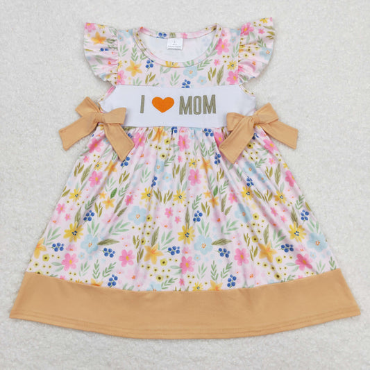 GSD0890 I love mom embroidered floral floral bow flying sleeves dress