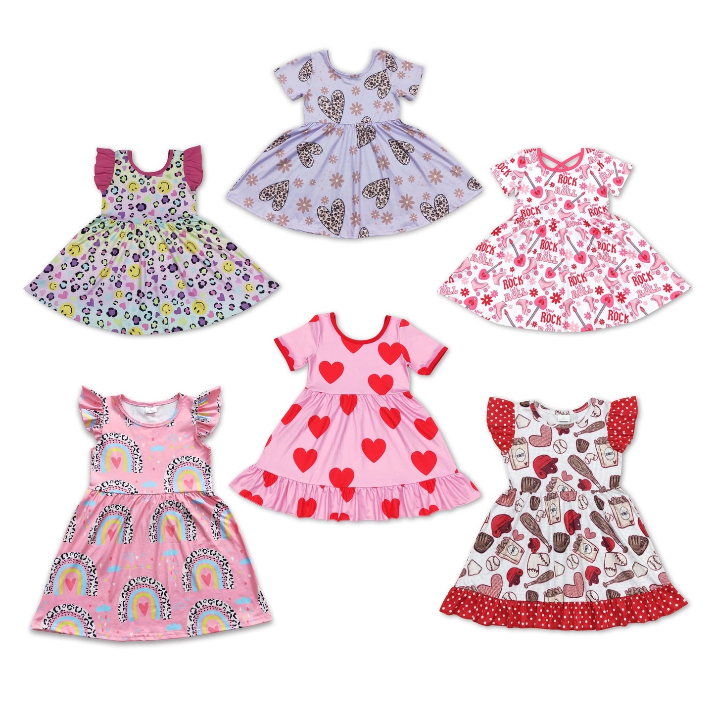 RTS NO MOQ Baby Girl Clothes Valentine Short-sleeved dress