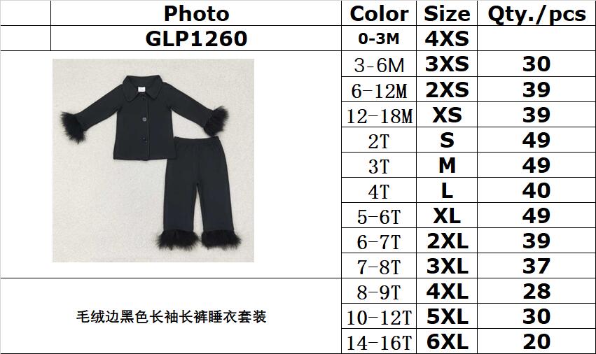 rts no moq GLP1260 Plush-trimmed black long-sleeved long-pants pajama set