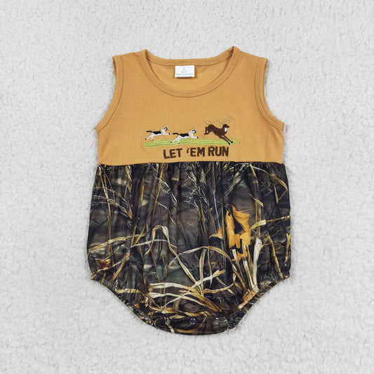 RTS no moq SR1660 Boys let run embroidered puppy elk light brown vest jumpsuit