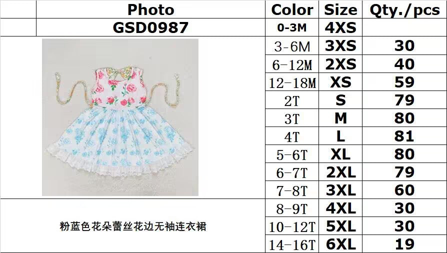 RTS no moq GSD0987 Powder blue floral lace sleeveless dress