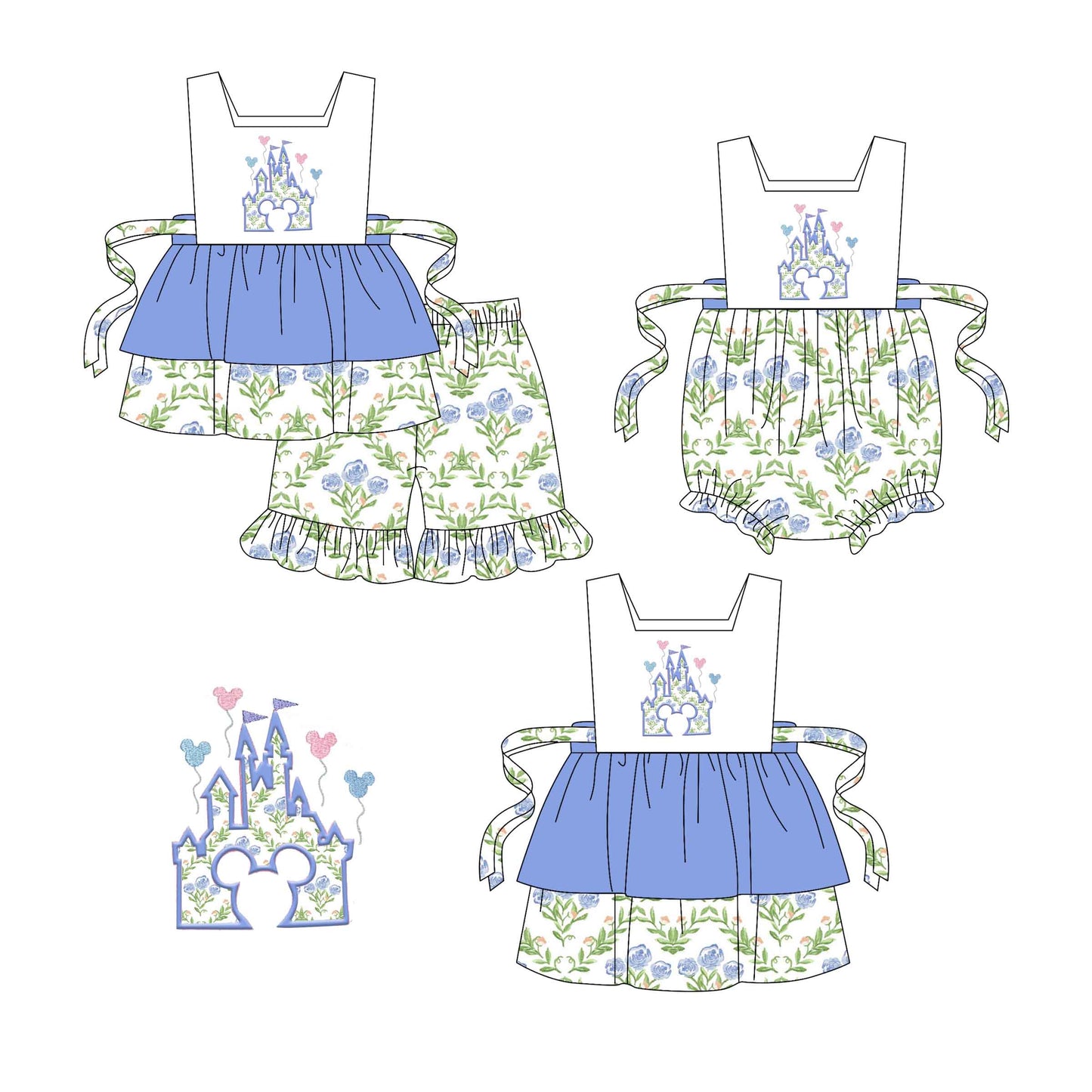 1.21 custom each style moq 5eta 4-6week Sibling Sisters floral baby girl short sleeve shorts sets and dress and rompers match family design