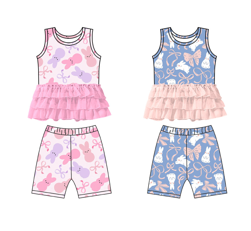 1.8 custom each style moq 5eta 4-6week Sibling Sister easter bow baby girls short sleeve shorts sets 1 and sets 2 match design