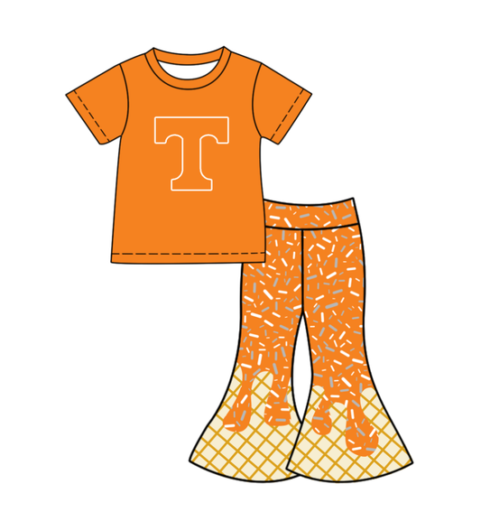 Custom moq 5 mix size milk silk summer teams baby girls clothes orange short sleeve pants sets-25.11.25