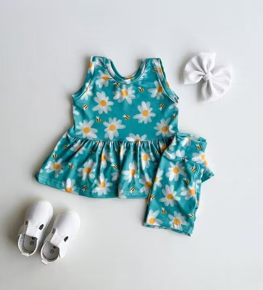 5.15custom each style moq 5eta 4-5week Sibling Sister sun and flower prints girls set