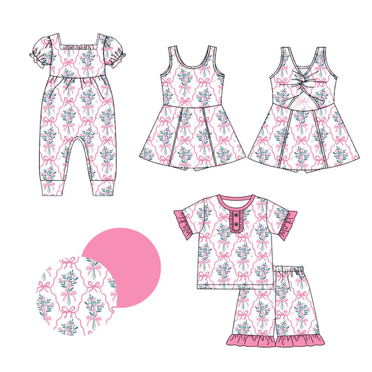 1.3 custom each style moq 5eta 4-6week Sibling Sister floral bow baby girl short sleeve shorts sets and dresses and romper match design