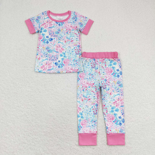 RTS no moq GSPO1550 Seaweed pink and white short-sleeved long pants pajamas set